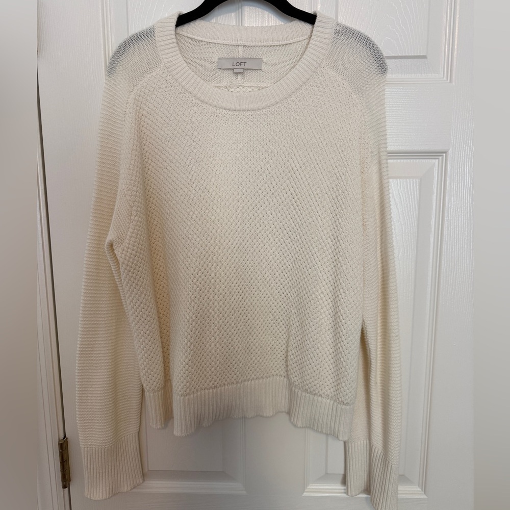 LOFT Cream Textured Crewneck Sweater